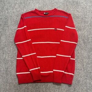 Y2K DC Shoes Sweater Men's Medium Striped Skater Cotton Pullover Red